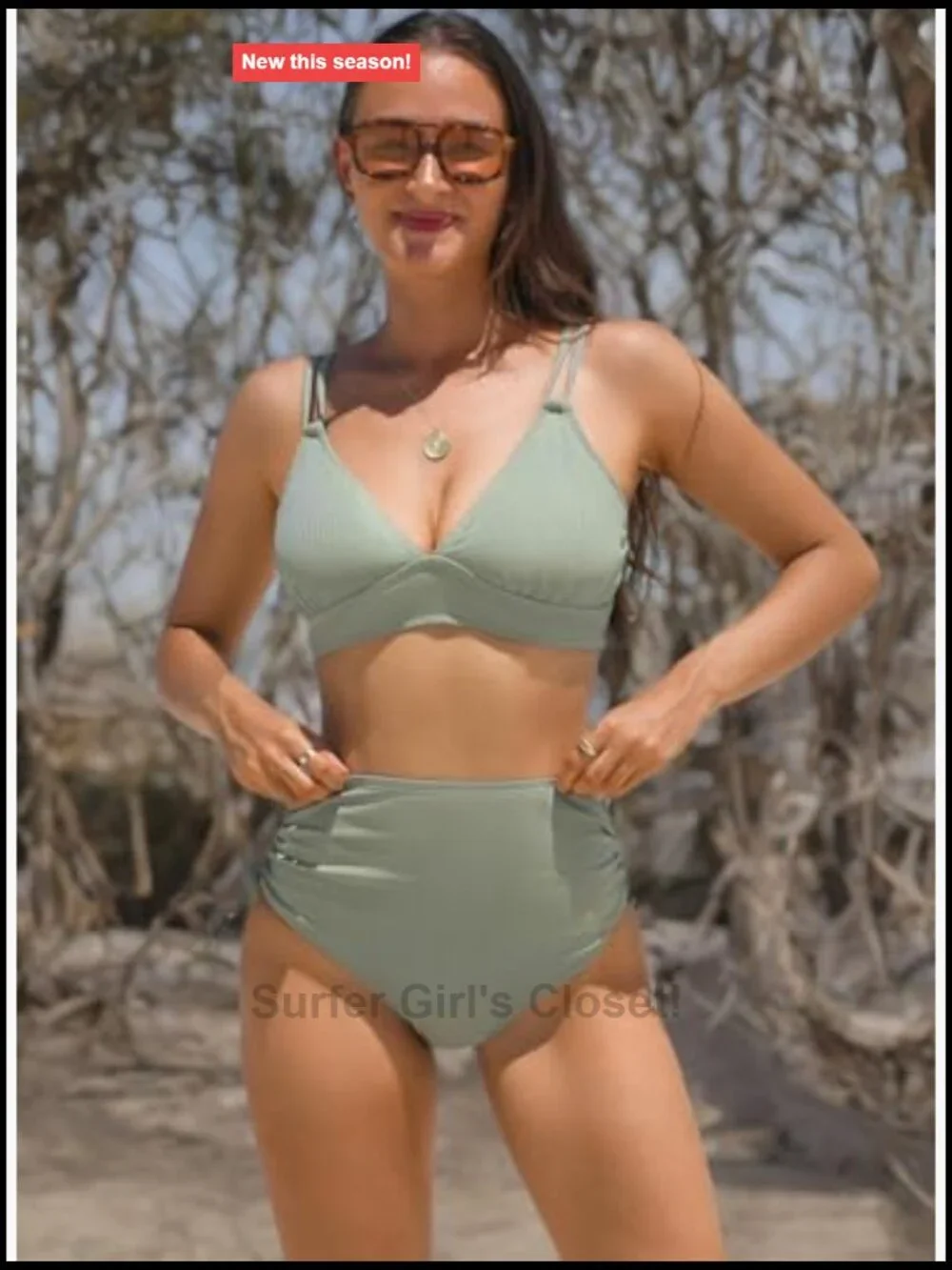 Women's V Neck High Waisted Ruched Tummy Control Bikini Set 2 Piece